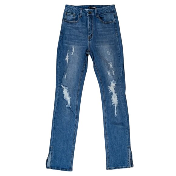 Fashion Nova Denim - Fashion Nova Killing ‘Em Kindly High Rise Distressed Split Hem Jeans Size 7